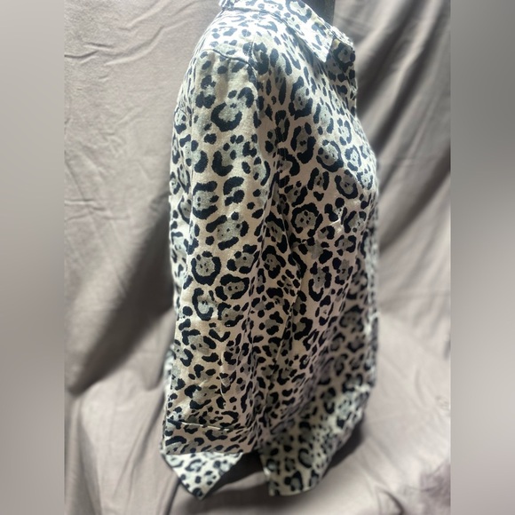 Jones New York Black White Animal Print Thick Linen Blend Button Down M - Picture 11 of 11